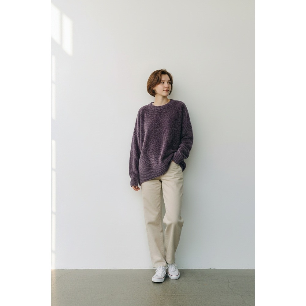 A New Day Chenille Sweater Womens Large Purple NWT Oversized Crewneck Knit Top